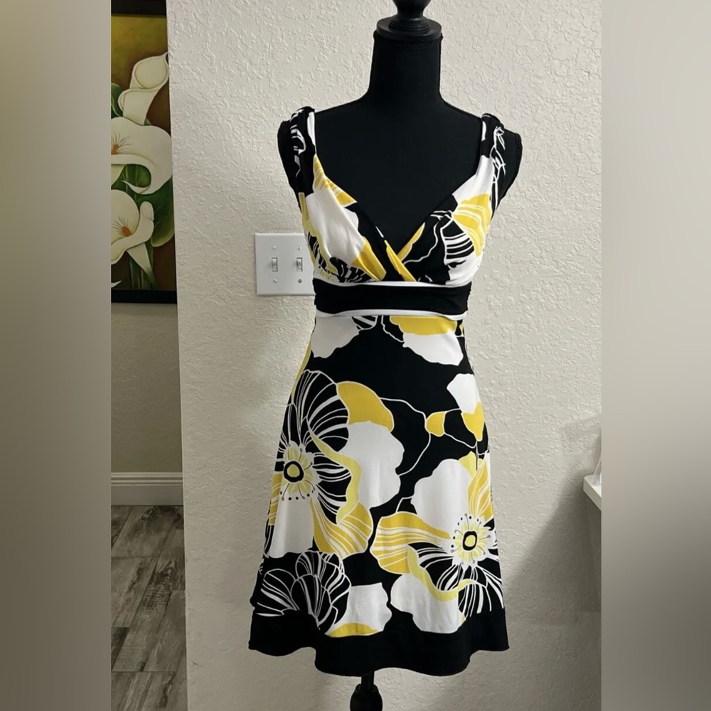 Jessica, white, black and Yellow floral print Dress Sleeveless